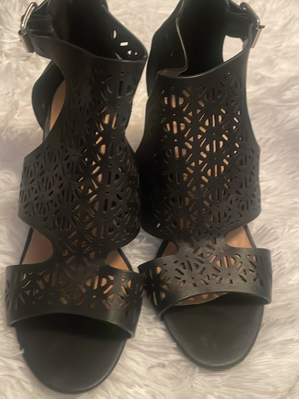 BAMBOO Black Laser-Cut High Heel Sandals